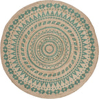 SAFAVIEH Natural Fiber Round Collection 8' Round Teal NF802E Handmade Boho Mandala Braided Jute Area Rug