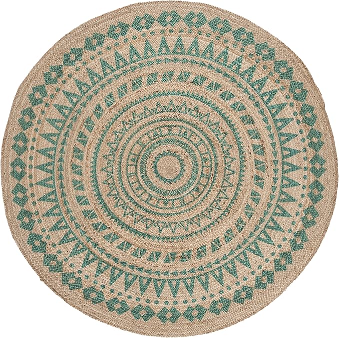 SAFAVIEH Natural Fiber Round Collection 8' Round Teal NF802E Handmade Boho Mandala Braided Jute Area Rug
