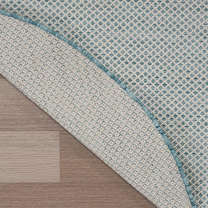 Nourison Home Courtyard Ivory Aqua 8' x Round Area Rug - Easy Clean, Non Shedding, Bed Room, Living Room, Dining Room, Kitchen (8' x Round)
