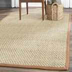 SAFAVIEH Area Rug 4' Square - Natural Fiber Collection - Natural & Brown, Seagrass, Basketweave Pattern with Border (NF114B)