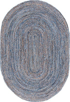 SAFAVIEH Area Rug 6x9 Oval- Cape Cod Collection - Blue & Natural Brown, Handmade Jute & Cotton, Woven Braided Design (CAP202M)