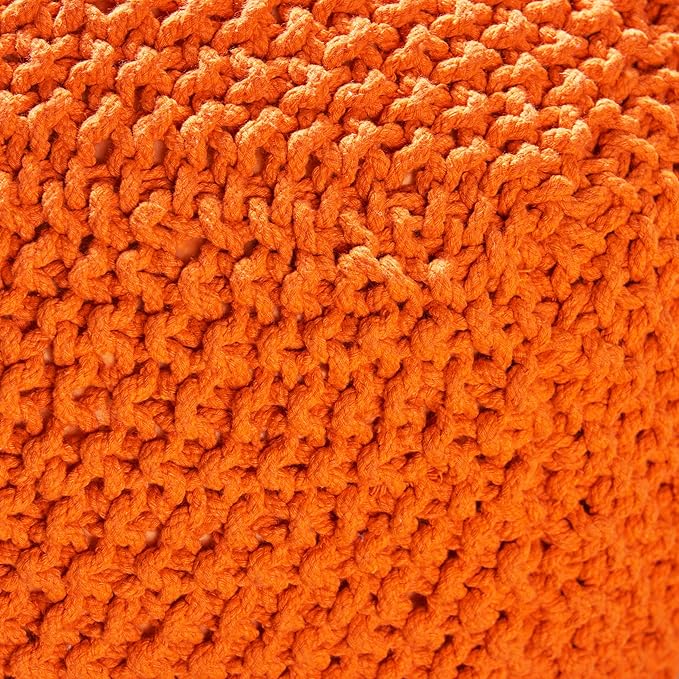 Christopher Knight Home Lucy Knitted Cotton Square Pouf, Orange, Small