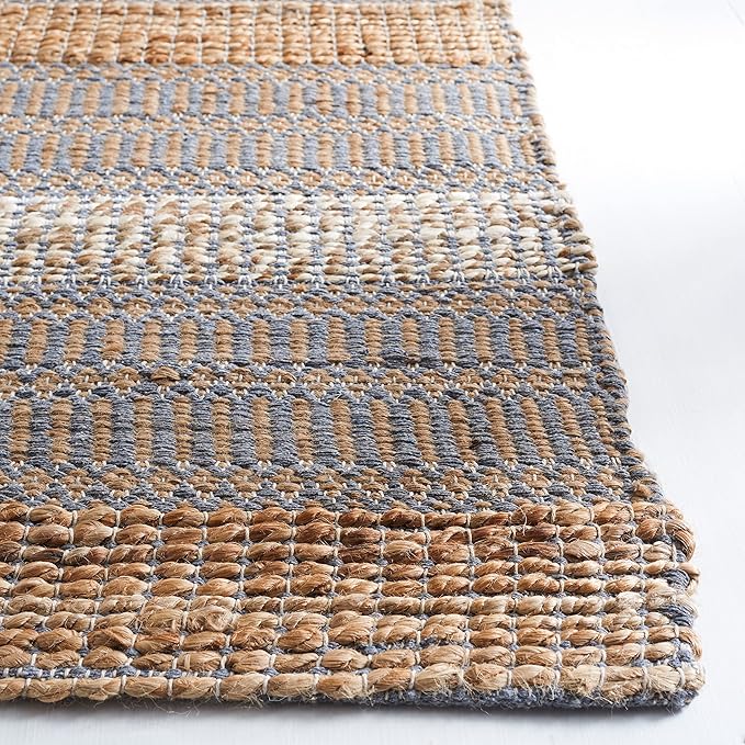 SAFAVIEH Natural Fiber Collection Accent Rug - 3' x 5', Grey & Natural, Handmade Flat Weave Stripe Jute & Cotton, Ideal for High Traffic Areas in Entryway, Living Room, Bedroom (NFB652F)