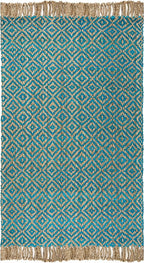SAFAVIEH Natural Fiber Collection Area Rug - 5' x 8', Turquoise & Natural, Handmade Boho Diamond Tassel Jute, Ideal for High Traffic Areas in Living Room, Bedroom (NF266C)
