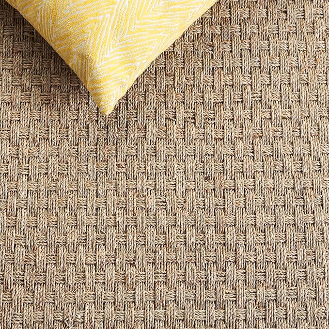 SAFAVIEH Natural Fiber Collection Runner Rug - 2'6" x 18', Natural & Ivory, Seagrass, Basketweave Pattern with Border (NF114J)