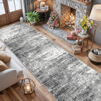 Abstract 14ft Long Runner Rug: Non-Slip Washable Rug Runner Low-Pile Soft Beside Carpet Indoor Farmhouse Entryway Floor Mat Bathroom Living Room Cozy Stain Resistant Area Rugs(2'6x14,Black/Grey)