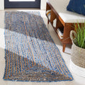 SAFAVIEH Cape Cod Collection Runner Rug - 2'3" x 12', Blue & Natural Brown, Handmade Jute & Cotton, Woven Braided Design (CAP202M)