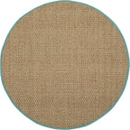 SAFAVIEH Area Rug 6' Round - Natural Fiber Collection - Natural & Teal, Seagrass, Basketweave Pattern with Border (NF114R)