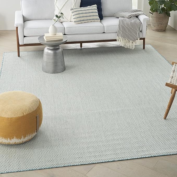 Nourison Home Courtyard Ivory Aqua 9' x 12' Area Rug - Easy Clean, Non Shedding, Bed Room, Living Room, Dining Room, Kitchen (9' x 12')