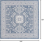 Rugs.com Outdoor Aztec Collection Rug – 10 Ft Square Blue Flatweave Rug Perfect for Living Rooms, Kitchens, Entryways