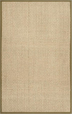 SAFAVIEH Area Rug 6x9 - Natural Fiber Collection - Natural & Olive Green, Seagrass, Basketweave Pattern with Border (NF114G)