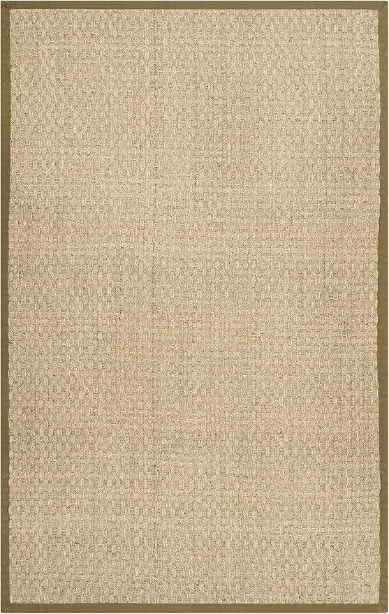 SAFAVIEH Area Rug 4x6 - Natural Fiber Collection - Natural & Olive Green, Border Basketweave Seagrass Design (NF114G)