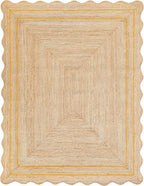 Wave Scalloped Natural Jute Rug Boho Jute Rug Entryway Runner Rug Farmhouse Scallop Rug, Yellow (11'x14')
