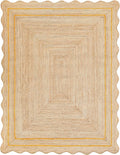 Wave Scalloped Natural Jute Rug - Boho Entryway Runner - Farmhouse Scallop, Yellow (8'x10')