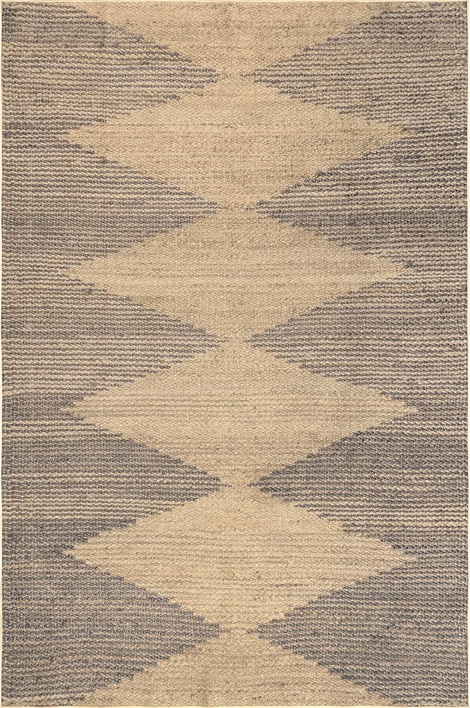 Nuloom Dori Natural/Grey, 3' x 5', Geometric, Recycled Polyester, Soft and Textured, High Traffic, Stain Resistant, Easy Clean, Durable Washable Runner for Bedroom, Living Room, Dining, Den, Foyer