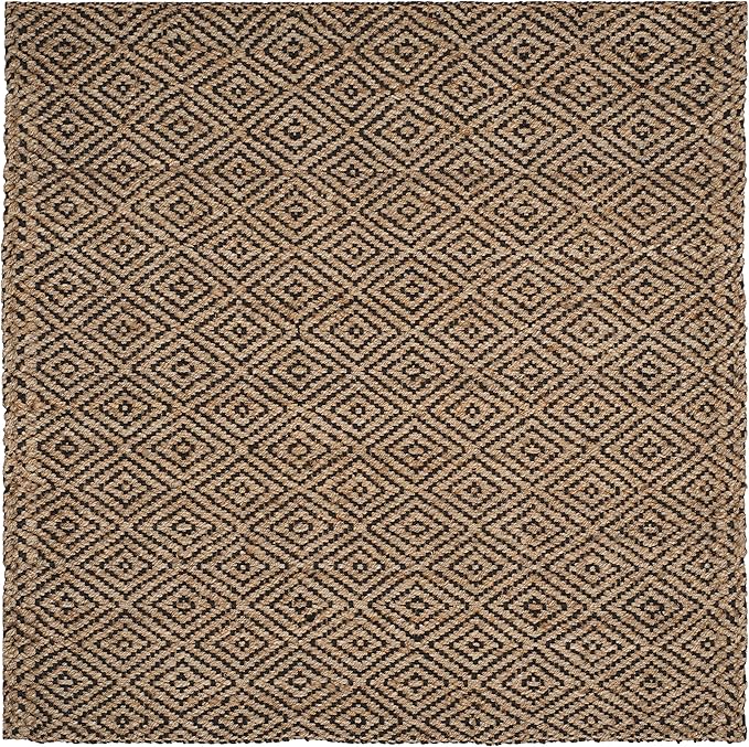 SAFAVIEH Natural Fiber Collection Area Rug - 5' Square, Natural & Black, Handmade Jute, Ideal for High Traffic Areas in Living Room, Bedroom (NF181C)