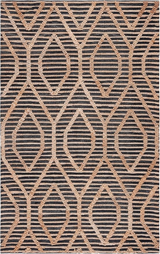 SAFAVIEH Area Rug 6x8 - Natural Fiber Collection - Black & Natural, Flat Weave Jute, Ideal for Living Room, Bedroom, Dining Space (NF378Z)
