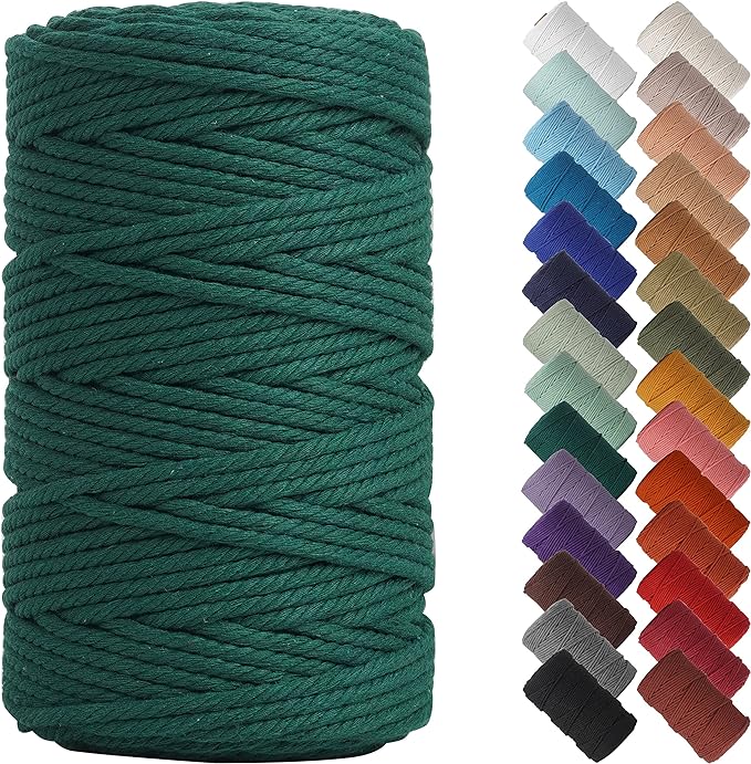 NOANTA Dark Green Macrame Cord 4mm x 109yards, Colored Macrame Rope, Cotton Cord Macrame Yarn, Colorful Cotton Craft Cord for Wall Hanging, Plant Hangers, Crafts, Knitting