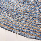 SAFAVIEH Area Rug 6' Round - Cape Cod Collection - Blue & Natural Brown, Handmade Jute & Cotton, Woven Braided Design (CAP202M)