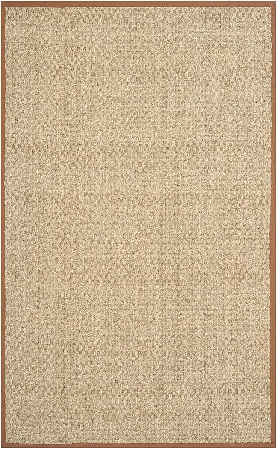 SAFAVIEH Area Rug 5x8 - Natural Fiber Collection - Natural & Brown, Seagrass, Basketweave Pattern with Border (NF114B)
