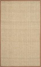 SAFAVIEH Area Rug 4x6 - Natural Fiber Collection - Natural & Brown, Seagrass, Basketweave Pattern with Border (NF114B)