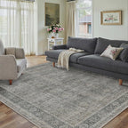 Vintage Area Rug 4x5 Grey Brown Entryway Office Washable Carpet Non Slip Bedroom Indoor Living Room Door Mat Low Pile Traditional Distressed Retro Accent Rug for Dining Room Bathroom Kitchen