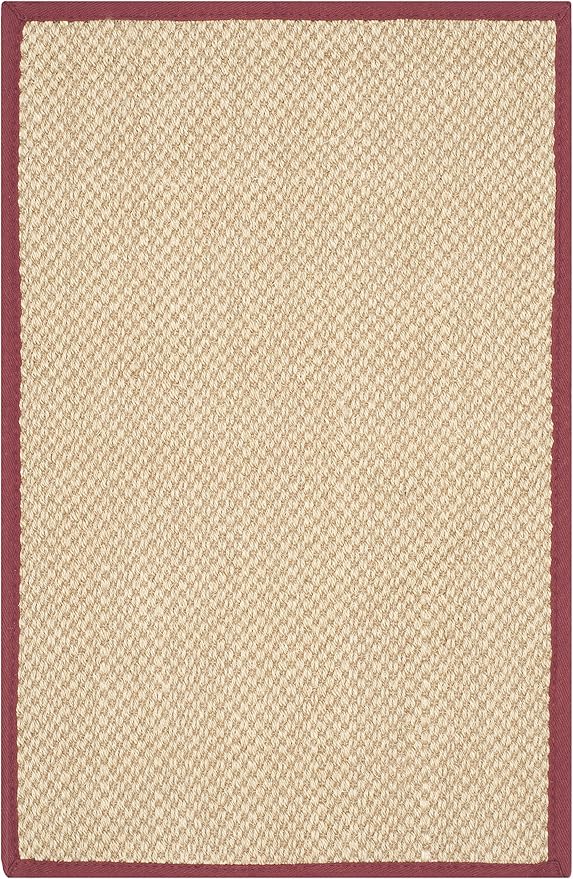 SAFAVIEH Area Rug 6x9 - Natural Fiber Collection - Maize & Burgundy, Sisal, Woven Design with Border (NF141D)