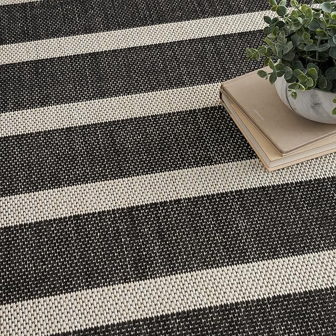 Nourison Home Positano Black Ivory 7' x 10' Area Rug - Easy Clean, Non Shedding, Bed Room, Living Room, Dining Room, Kitchen (7' x 10')