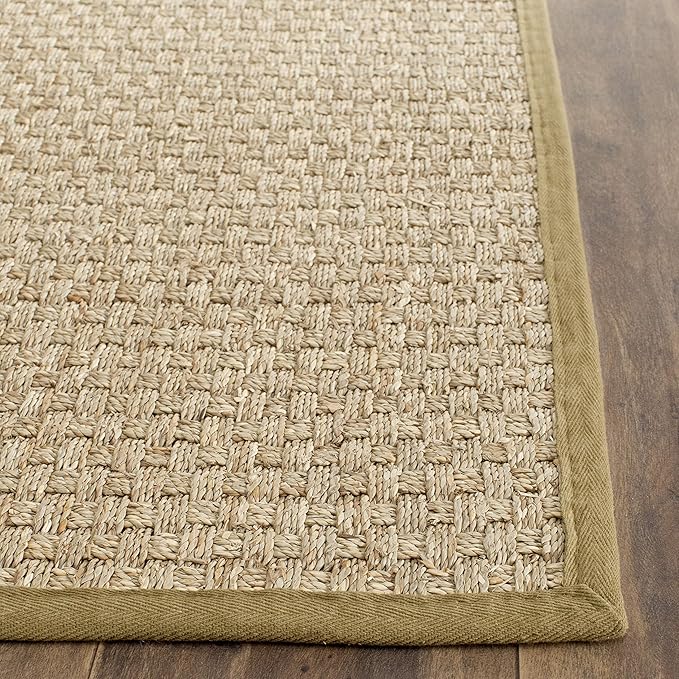 SAFAVIEH Area Rug 8x10 - Natural Fiber Collection - Large - Natural & Olive Green, Seagrass, Basketweave Pattern (NF114G)