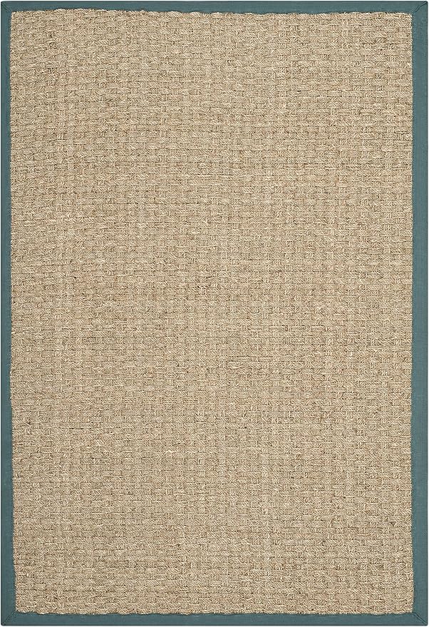 SAFAVIEH Area Rug 3x5 - Natural Fiber Collection - Natural & Light Blue, Seagrass, Basketweave Pattern with Border (NF114M)