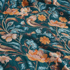 Boho Throw Blanket for Bed 90”x98”, 100% Cotton Woven Blanket for Couch Sofa, Ultra Soft 4-Layer Muslin Quilt with Floral Printed, Farmhouse Bed Blanket/Cover for Living Room Decor