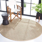 SAFAVIEH Area Rug 3' Round - Natural Fiber Collection - Natural & Beige, Seagrass, Basketweave Pattern with Border (NF114A)