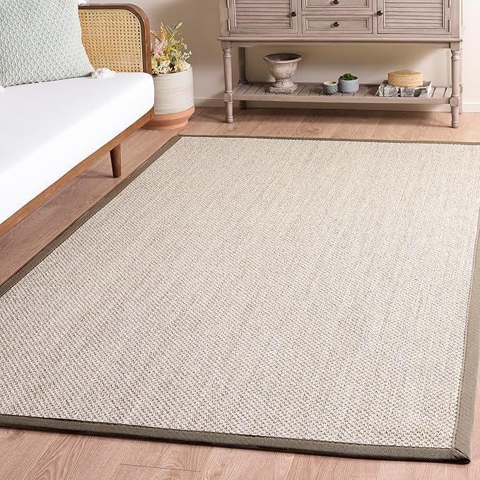 SAFAVIEH Area Rug 5x8 - Natural Fiber Collection - Marble & Khaki, Sisal, Woven Design with Border (NF143E)