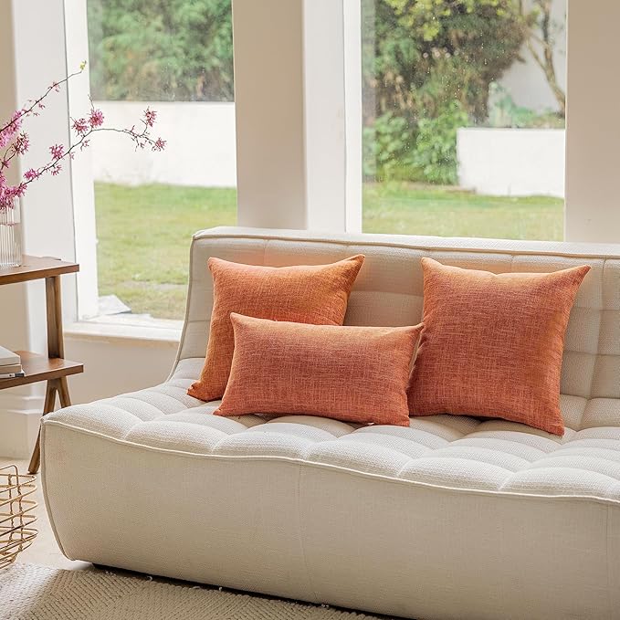 Home Brilliant Linen Throw Fall Pillow Cover Burnt Orange 20x20 Decorative Throw Pillow for Bed Couch Sofa Living Room Thanksgiving, 1 pc, Orange