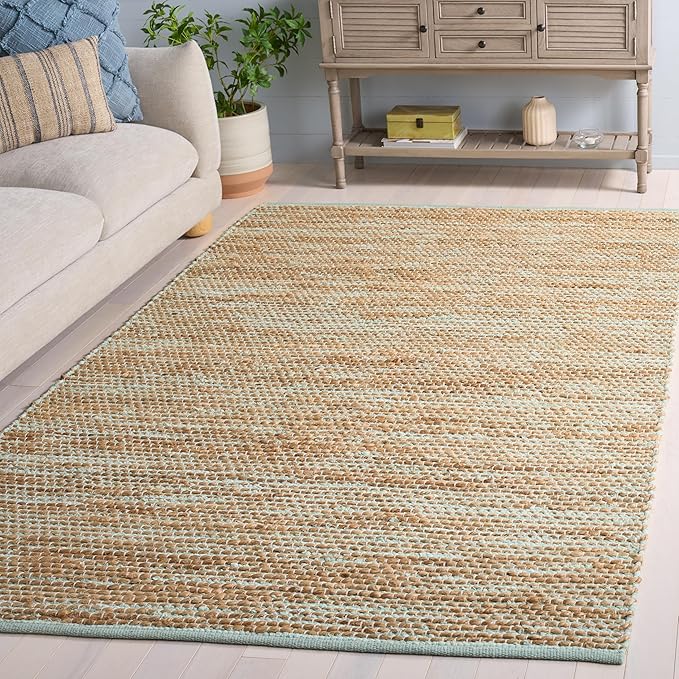 SAFAVIEH Area Rug 6x9 - Cape Cod Collection - Turquoise & Natural, Handmade Jute & Cotton, Ideal for Living Room, Bedroom, Dining Space (CAP236K)