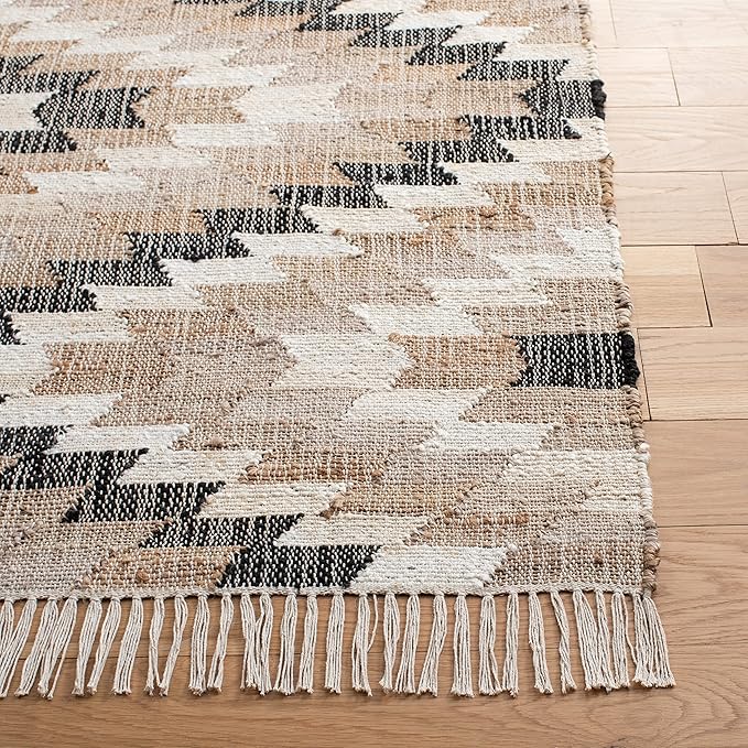 SAFAVIEH Natural Fiber Collection Runner Rug - 2'3" x 9', Natural & Black, Handmade Boho Southwestern Fringe Jute, Ideal for High Traffic Areas in Living Room, Bedroom (NFB401A)