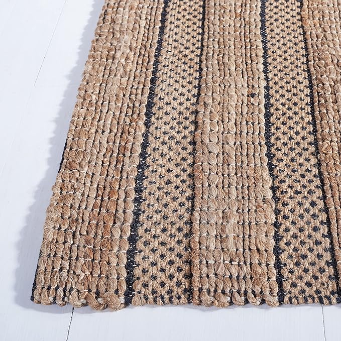 SAFAVIEH Area Rug 8x10 - Natural Fiber Collection - Large - Black & Natural, Handmade Jute & Cotton, Boho Farmhouse Rustic Design, Ideal for Living Room, Bedroom, Dining Space (NFB654Z)