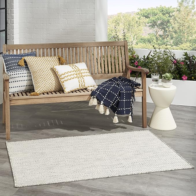 Nourison Home Courtyard Ivory Silver 3' x 5' Area Rug - Easy Clean, Non Shedding, Bed Room, Living Room, Dining Room, Kitchen (3' x 5')