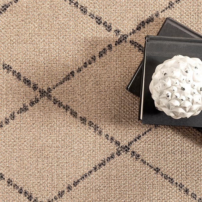 nuLOOM 9' x 12' Easy-Jute Area Rug, Machine Washable, Non-Slip, for Living Room Bedroom Kids Room Nursery Home Decor, Geometric Natural