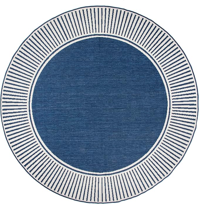 Nuloom Asha Navy/Ivory, 8' Round, Casual, Striped Border, Soft and Cozy, High Traffic, Stain Resistant, Easy Clean, Durable Area Rug for Indoor/Outdoor Patio, Deck, Porch, Garden, Courtyard