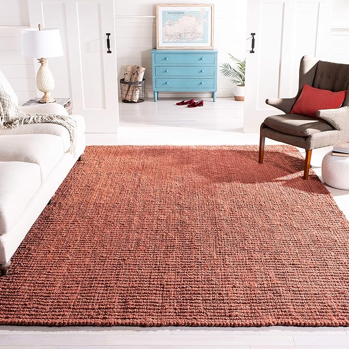 SAFAVIEH Area Rug 11x15 - Natural Fiber Collection - Large - Rust, Handmade Jute, Farmhouse Style, Chunky Textured Thick Pile (NF447C)