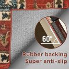 YJ.GWL Area Rugs for Living Room 4x6 Machine Washable Rugs for Bedroom, Non Slip Floral Vintage Rug Indoor Carpet, Stain Resistant Throw Rug for Dining Room Kitchen, Orange-Red