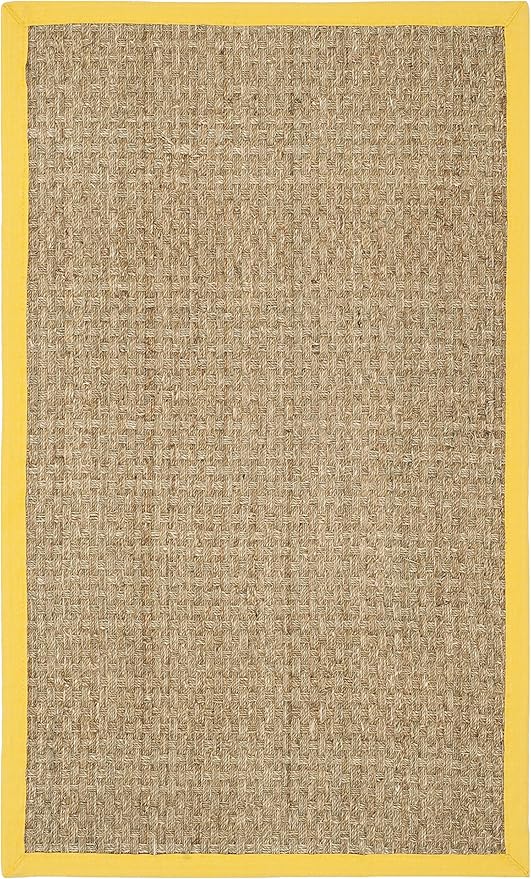 SAFAVIEH Area Rug 3x5 - Natural Fiber Collection - Natural & Gold, Seagrass, Basketweave Pattern with Border (NF114X)