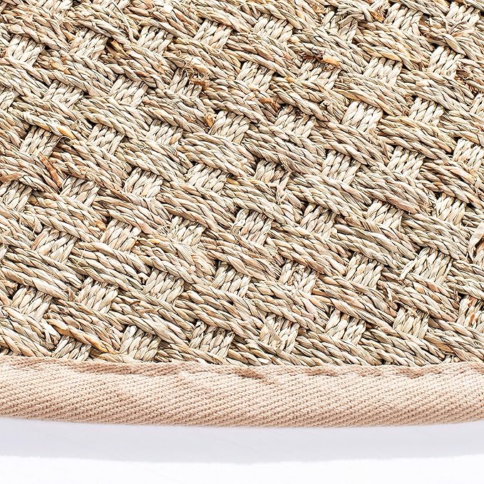 SAFAVIEH Area Rug 8' Round - Natural Fiber Collection - Natural & Beige, Seagrass, Basketweave Pattern with Border (NF114A)