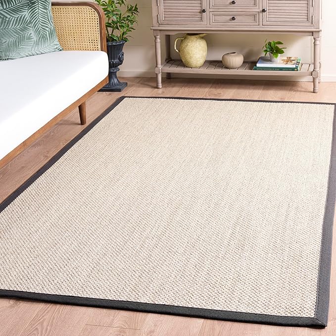 SAFAVIEH Area Rug 5x8 - Natural Fiber Collection - Marble & Dark Grey, Sisal, Woven Design with Border (NF143D)