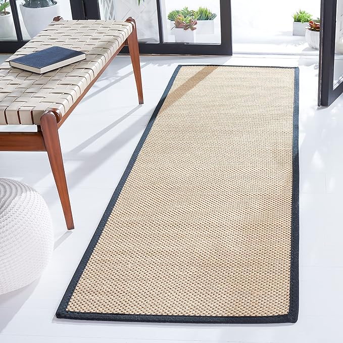 SAFAVIEH Natural Fiber Collection Runner Rug - 2'6" x 12', Maize & Black, Sisal, Woven Design with Border (NF141A)