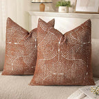 AELS Boho Decorative Textured Throw Pillow Covers 20x20, Organic Modern Mid Century Rainbow Tufted Pillow Case, Farmhouse Rustic Geometric Woven Cushion Case for Bed Couch Sofa, Burnt Orange