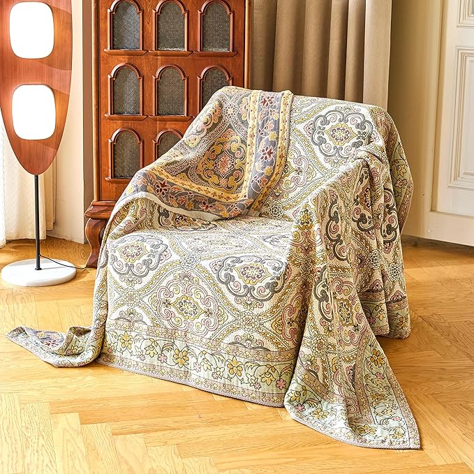 Boho Throw Blanket 60" x 80", 100% Organic Cotton Breathable Skin-Friendly Ultra Soft Bed Quilt Throw - Floral Rustic Decor Luxury Reversible Blanket for Sofa Couch Chair and Gift,