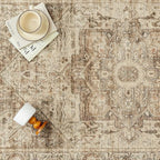 Brown Multi Area Rug 5x7 Vintage Washable Distressed Living Room Carpet Large Indoor Non Slip Traditional Medallion Retro Low Pile Accent Throw Rug Bedroom Kitchen Office Dining Room