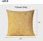 AELS Boho Decorative Textured Throw Pillow Covers 24x24, Organic Modern Mid Century Rainbow Tufted Pillow Case, Farmhouse Rustic Geometric Woven Cushion Case for Bed Couch Sofa, Mustard Yellow
